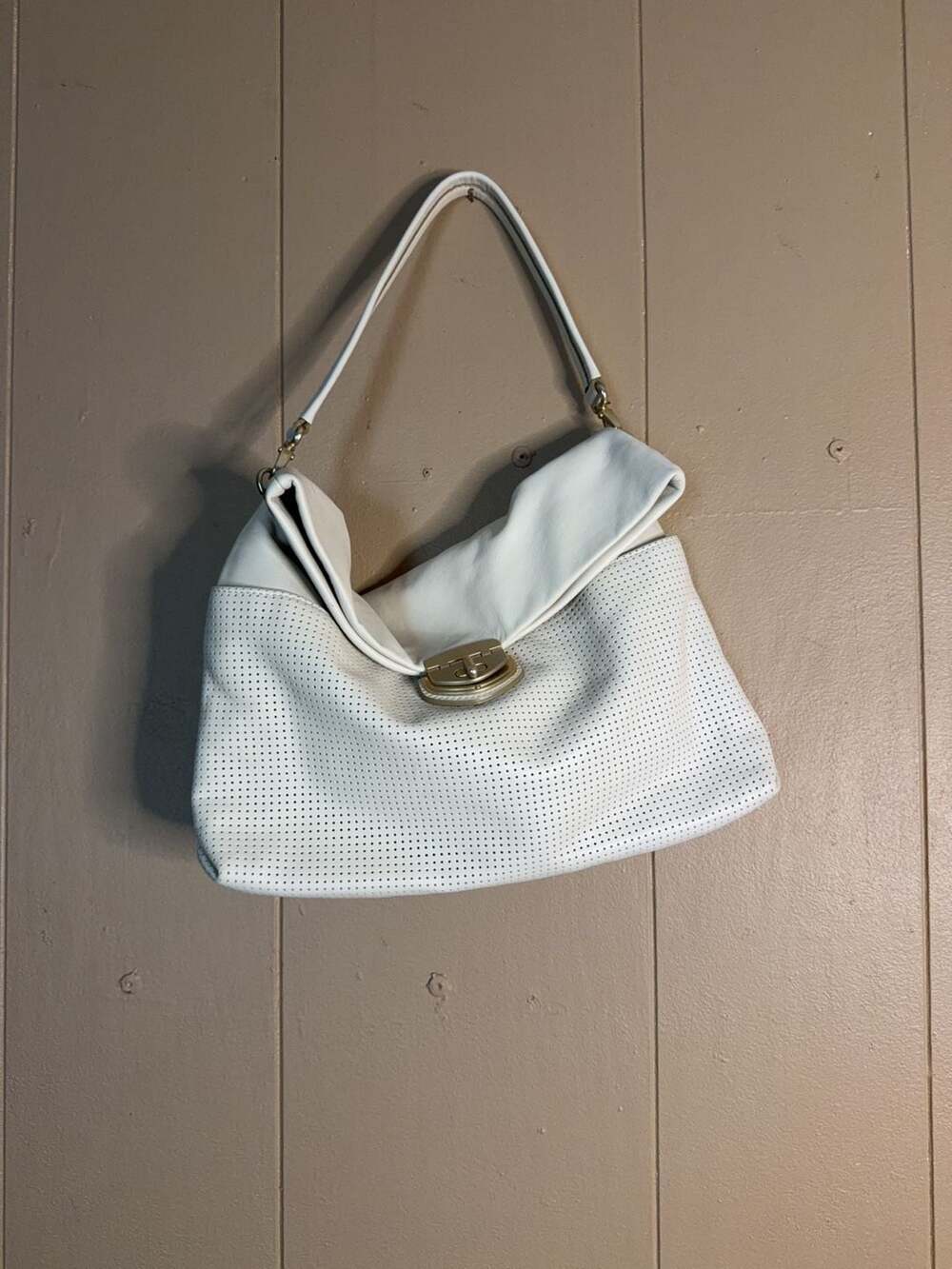 Banana Republic White Perforated Leather Shoulder Bag